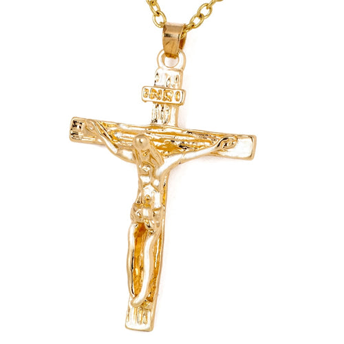 Necklace Trendy Male Silver Gold Color Crucifix Cross Jesus Piece Pendants Men Jewelry